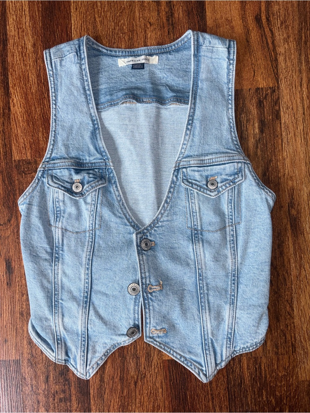 American Eagle Light Wash Denim Vest Cropped V-Neck Size XS